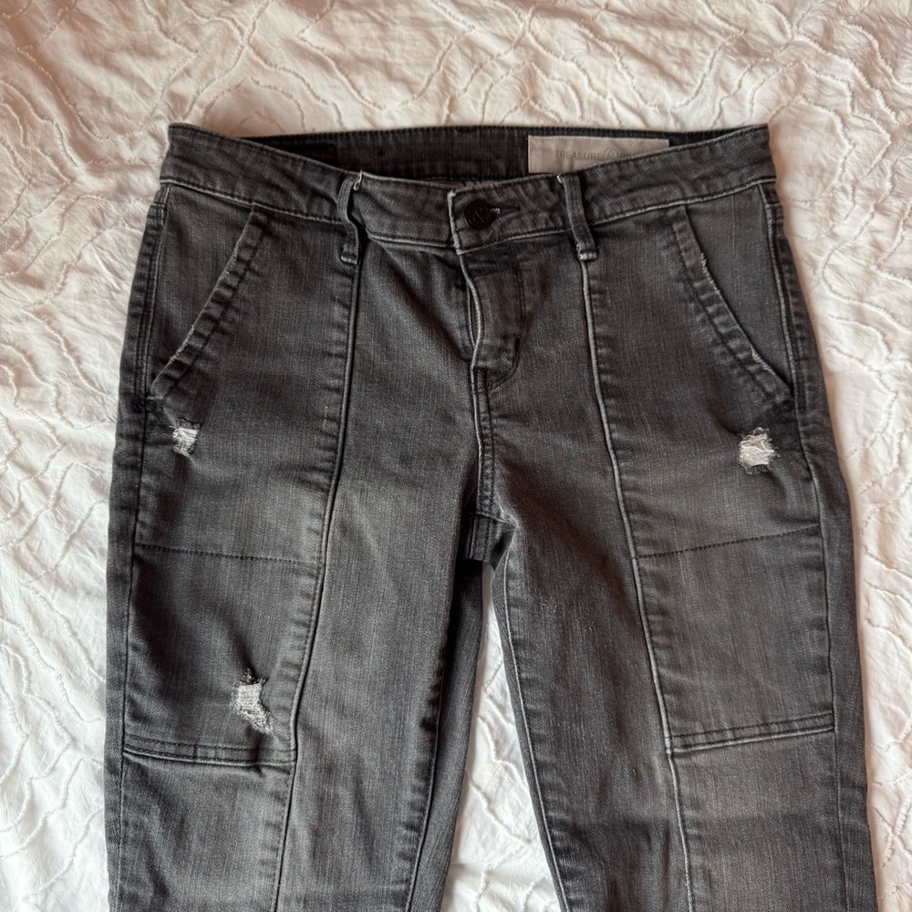 Treasure & Bond Gray Black Distressed Denim Jeans with Zipper Ankle - Picture 2 of 11